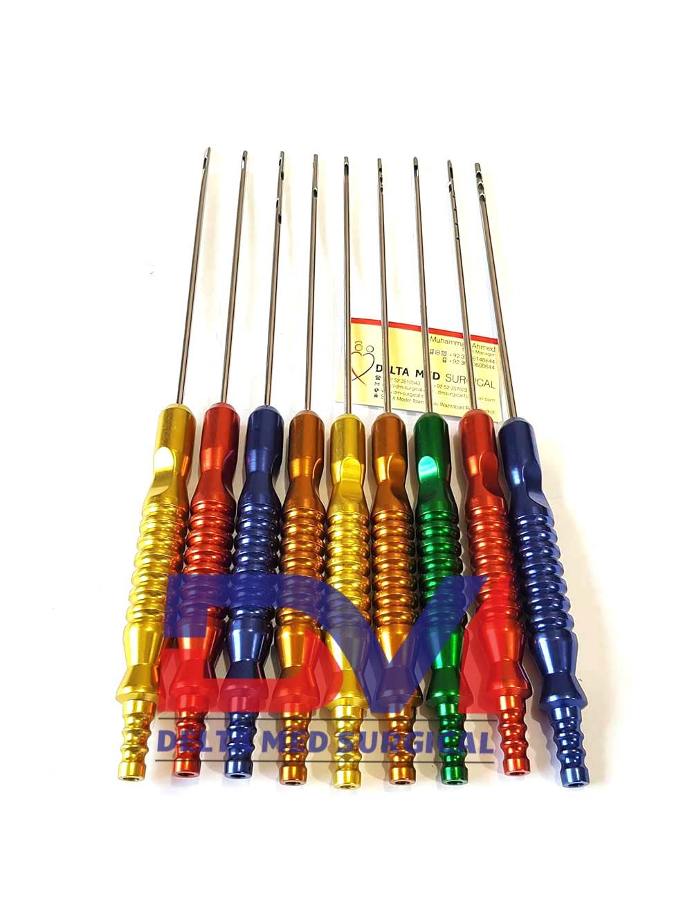 Fixed Handle Blue Plated Liposuction Cannula Set Delta Med Surgical